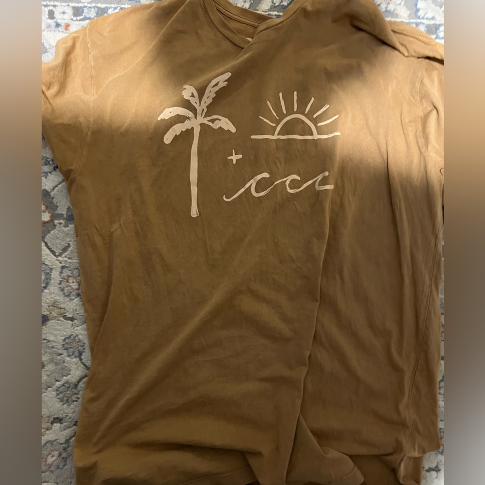 Brown Graphic Tee with White Palm & Sun Print
